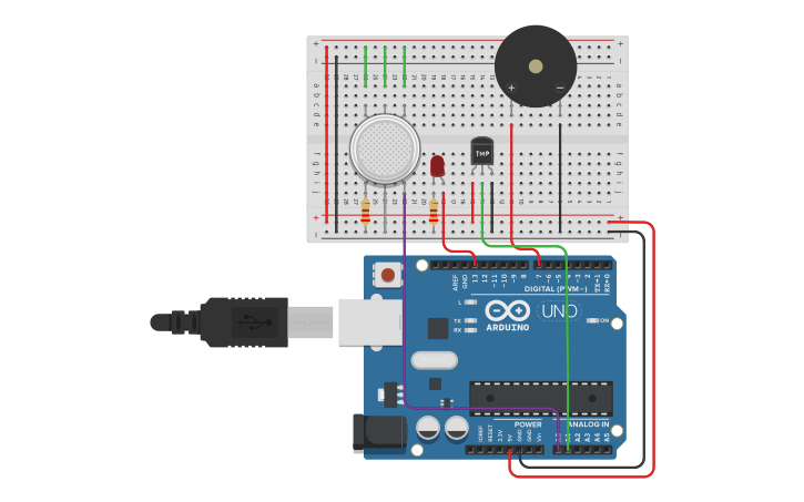 Circuit design Fire and Gas Alarm System - Tinkercad