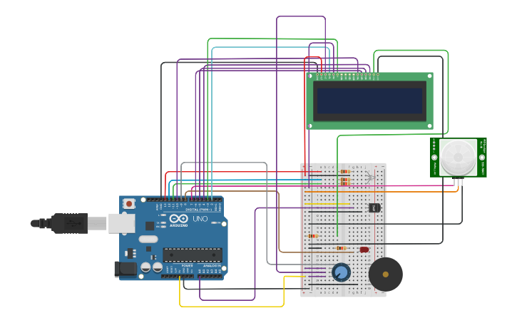 Circuit design Дисплей + система безопасности - Tinkercad
