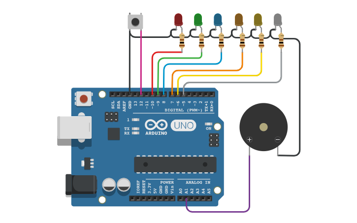 Circuit design LED Random On/Off - example - Tinkercad