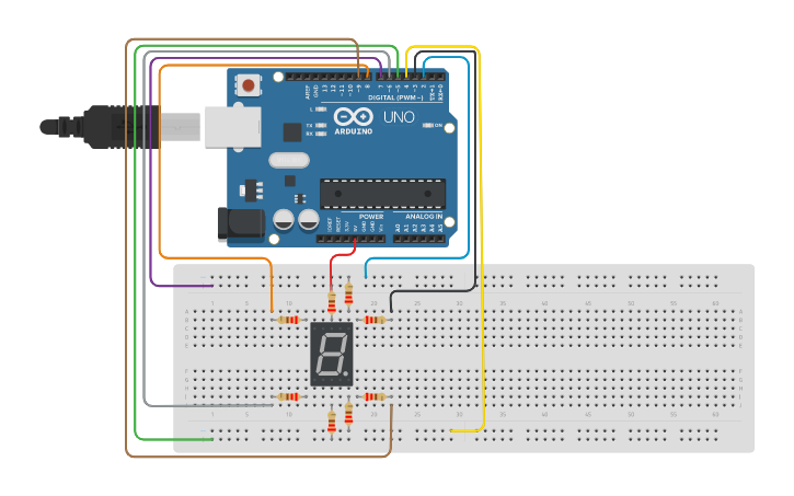 Circuit design 7 segmentos | Tinkercad