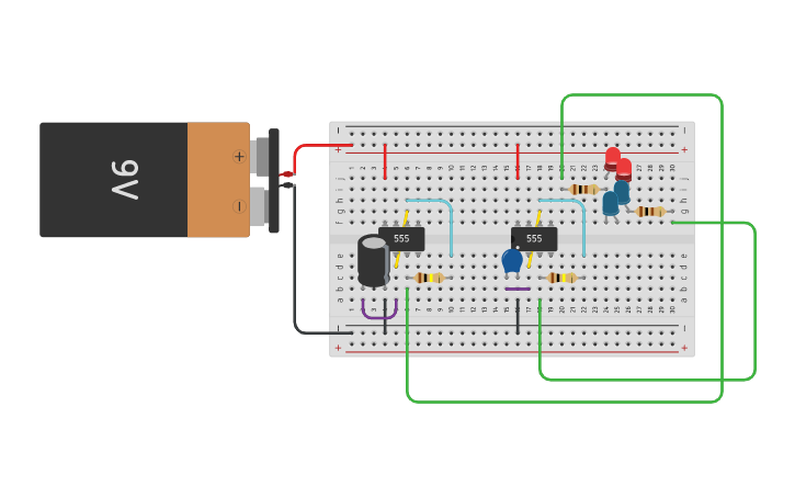 Circuit design "Полицейский стробоскоп" на NE555 - Tinkercad