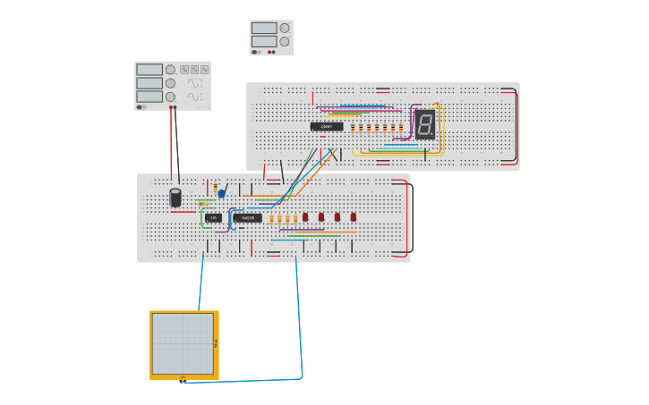 Circuit design Chip 555-7493 y Led 7 - Tinkercad