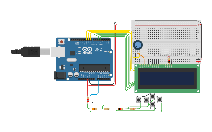 Circuit design Arduino + LCD 16x2 +Keypad - Tinkercad