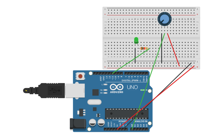 Circuit design Potenciometro y led | Tinkercad