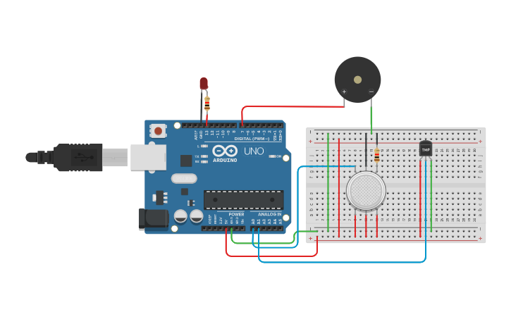 Circuit design Fire Alarm - Tinkercad