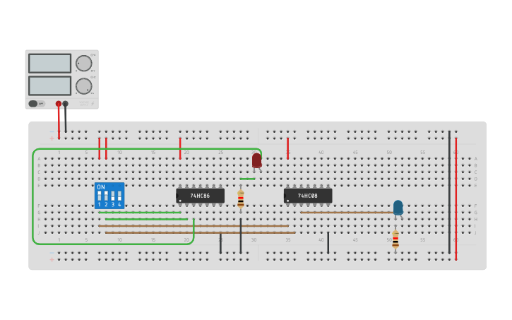 Circuit design HALF ADDER USING BASIC GATES - Tinkercad