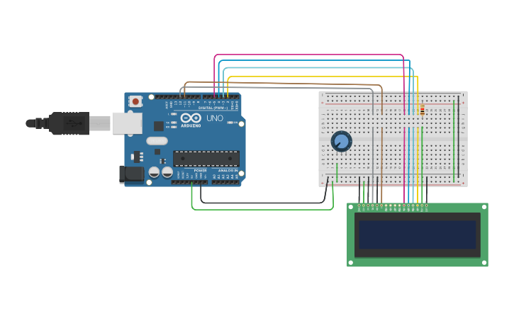 Circuit design 16X2 LCD - Tinkercad