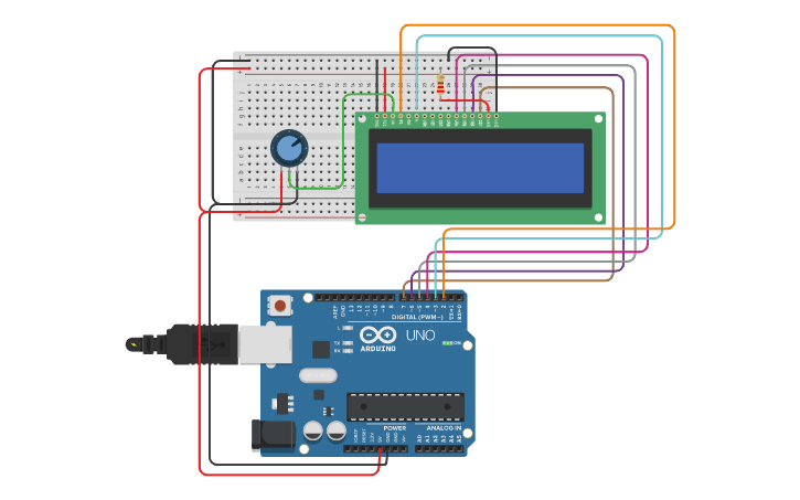 Circuit design Display LCD 16x2 | Tinkercad