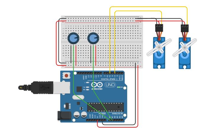 Circuit design 2 servo - Tinkercad