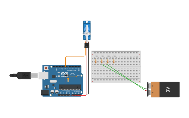 Circuit design button servo | Tinkercad