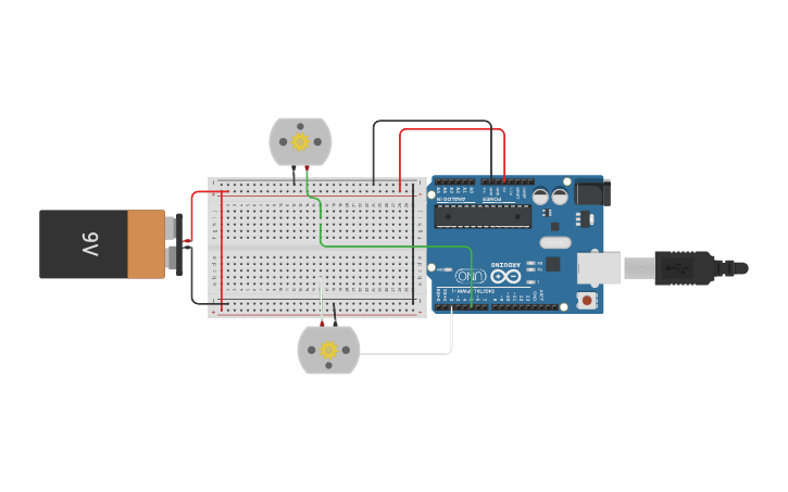 Circuit design Arduino drive 2 dc motors - Tinkercad