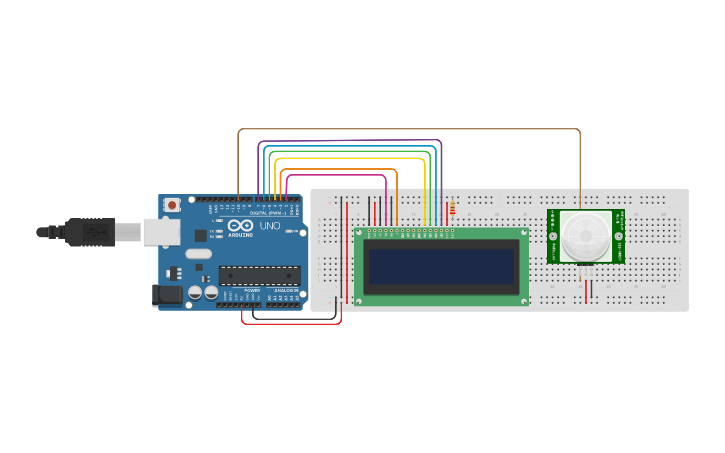 Circuit design Ардуино, сенсор, ЖК-экран | Tinkercad