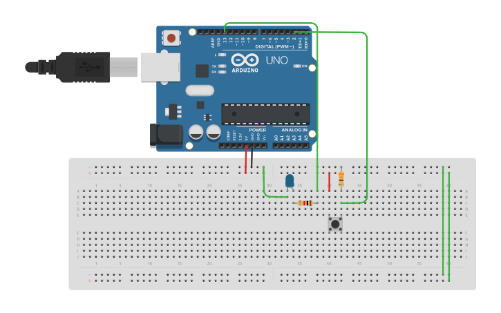 Circuit design SE ENCIENDE UN LED AL PRESIONAR EL PULSADOR - Tinkercad
