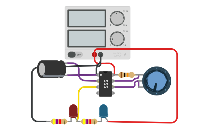 Circuit design 555 IC Double Flasher Circuit | Tinkercad
