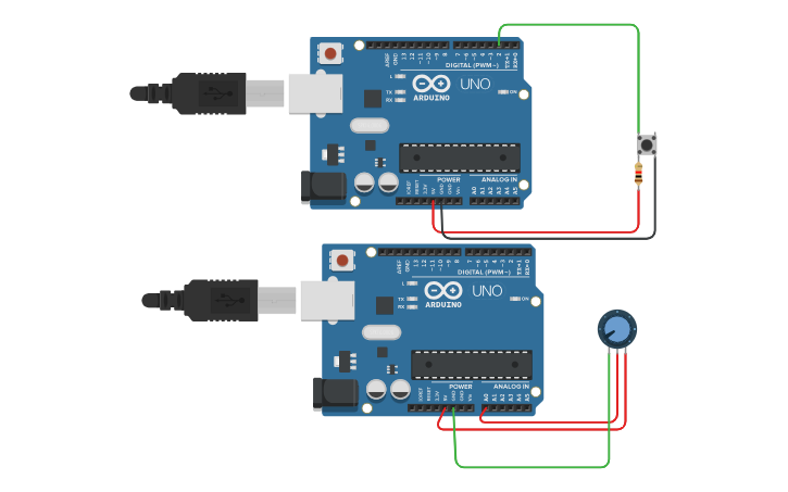 Circuit design communication with two arduino - Tinkercad