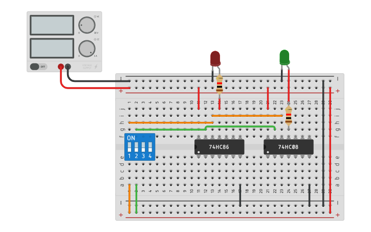 Circuit design Half Adder Using Basic Gates - Tinkercad