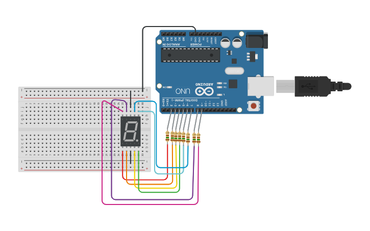 Circuit design 7segment_display_with_button | Tinkercad