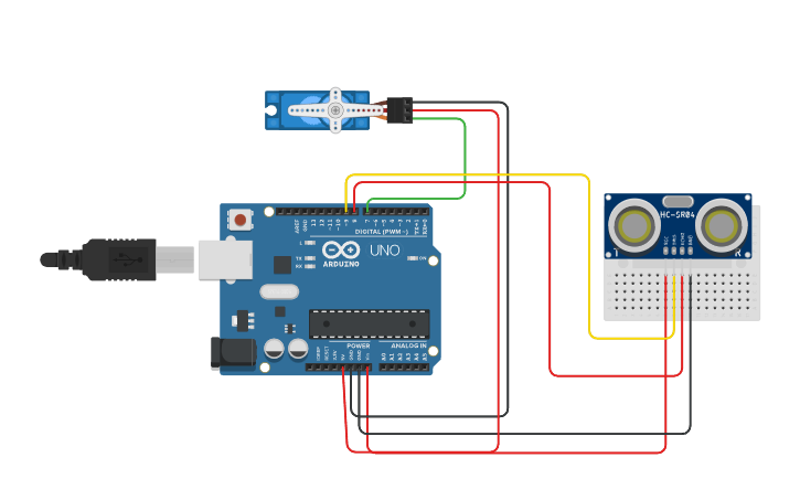 Circuit design ultrasonic sensor - Tinkercad