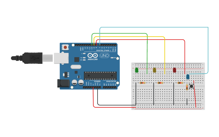 Circuit design Arduino Básico - Aula 04- Semáforo Inteligente 1 - Tinkercad