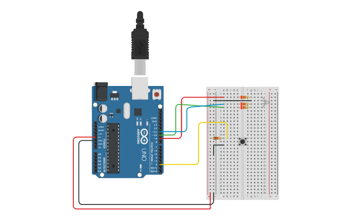 Circuit design U3 Guía de Trabajo 7- LED RGB y Push Botton - Tinkercad