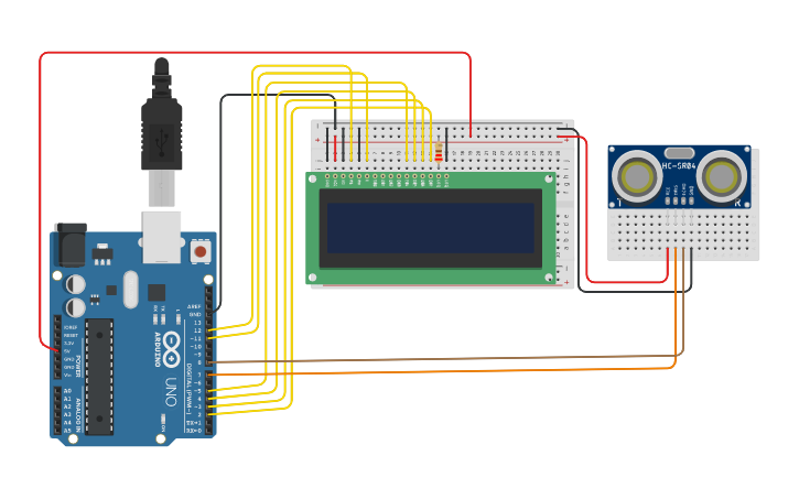 Circuit design Sensore di distanza con display - Tinkercad