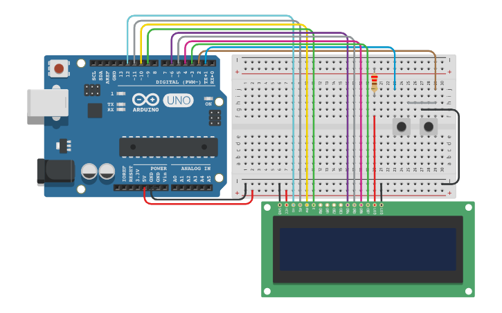 Circuit design LCD GAME - Tinkercad