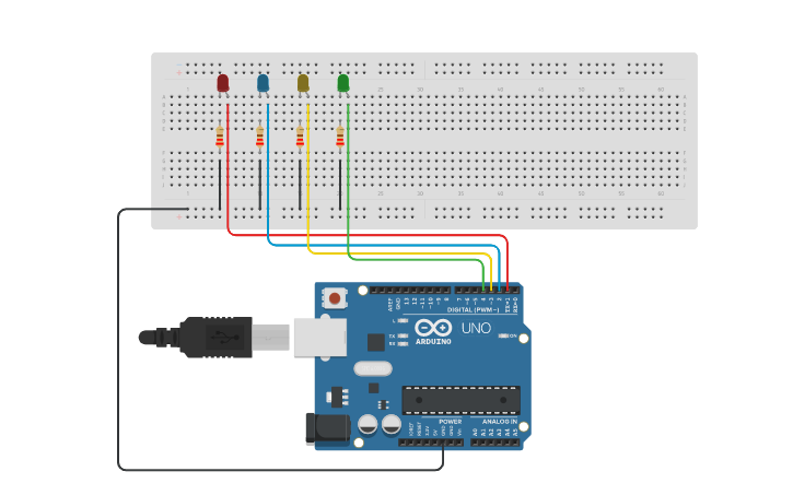 Circuit design Circuito de 4 LEDs-José Huertas - Tinkercad