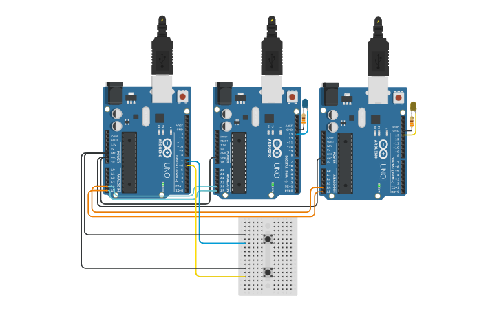 Circuit design I2C Master and 2 Slaves | Tinkercad
