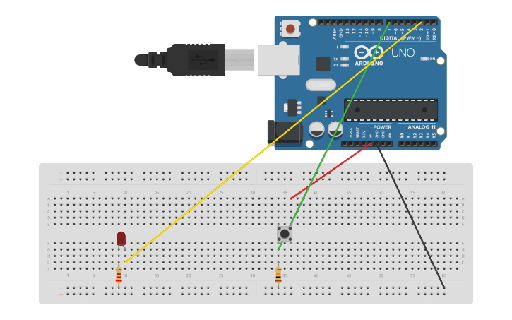 Circuit design PUSH-LED - Tinkercad