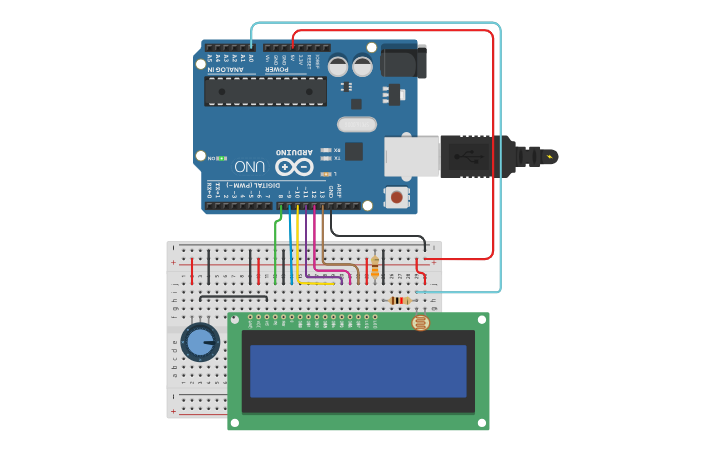 Circuit design LCD Arduino Example | Tinkercad