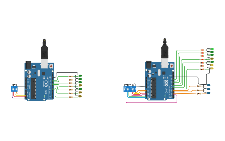 Circuit design Ejercicio Hamming - Tinkercad