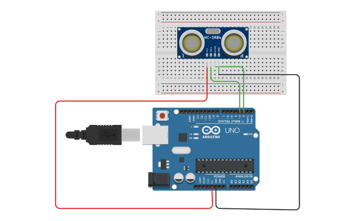 Circuit design ultrasonic sensor | Tinkercad