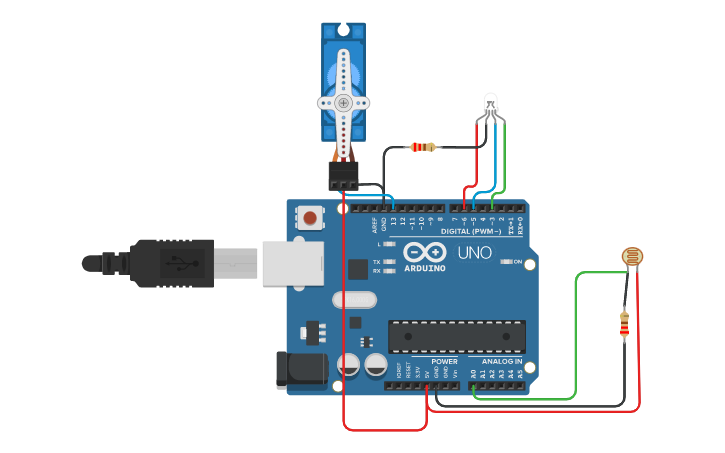 Circuit design sensor cahaya - Tinkercad