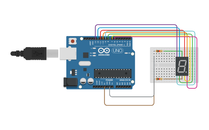 Circuit design 7 Segment Display (Common Anode) - Tinkercad