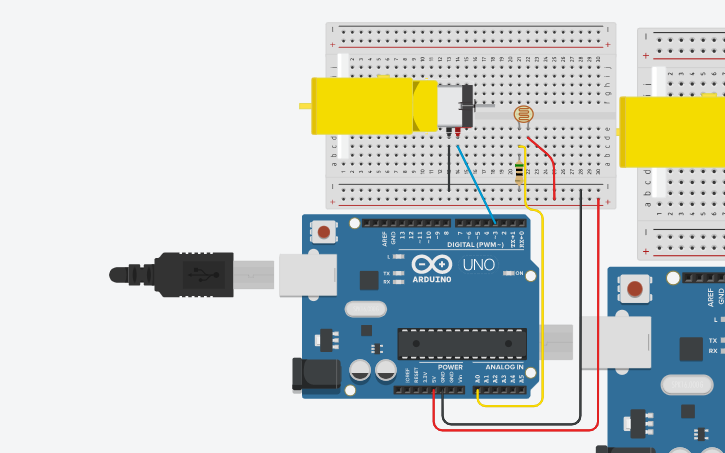 Circuit design PWM ldr con motor aficionado | Tinkercad