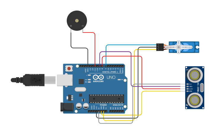 Circuit design Tempat Sampah Otomatis - Tinkercad