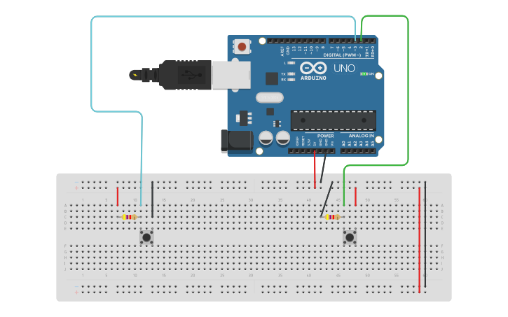 Circuit design Resistencias Pull-up y Pull-down - Tinkercad