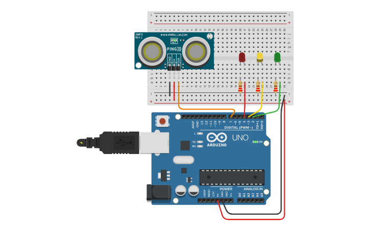 Circuit design Traffic Lights Ultrasonic Distance Sensor using LEDs ...