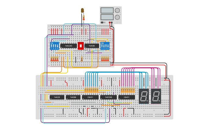 Circuit design Copy of Suma y Resta de Dígitos de 4 Bits - Tinkercad