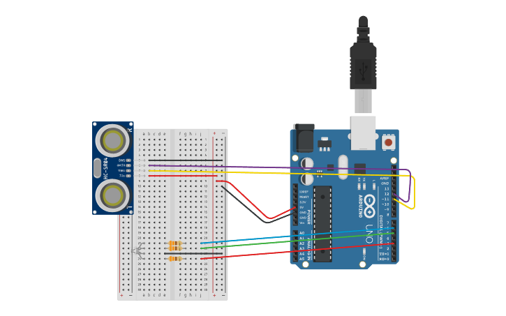 Circuit design Distance sensor - Tinkercad