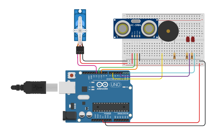 Circuit design Paso a nivel de tren - Lucila - Tinkercad