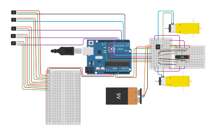 Circuit design line follower robot - Tinkercad