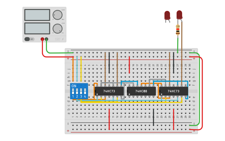 Circuit design mod 16 synchronous down counter - Tinkercad