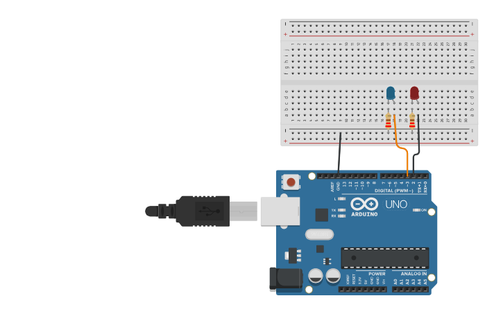 Circuit design Control of leds by serial with timing - Tinkercad