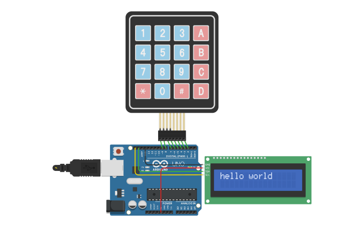 Circuit design I2C LCD+ keypad - Tinkercad