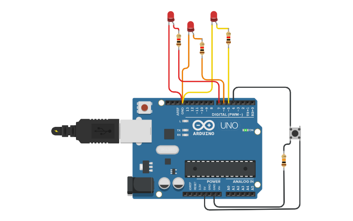 Circuit design 3 Leds | Tinkercad