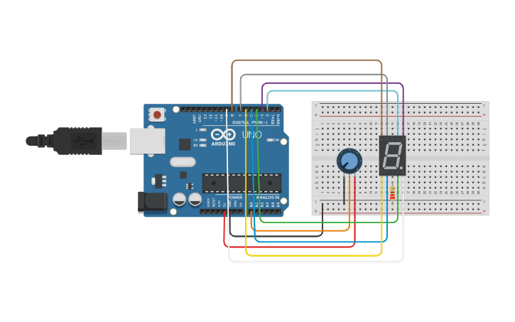 Circuit design Potenciometro e Display | Tinkercad