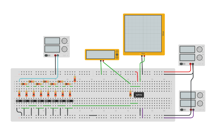 Dac Example Circuit design LAB 6 -8-bit DAC example with R and 2R resistors - Tinkercad