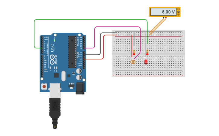 Circuit design LDR + LED | Tinkercad