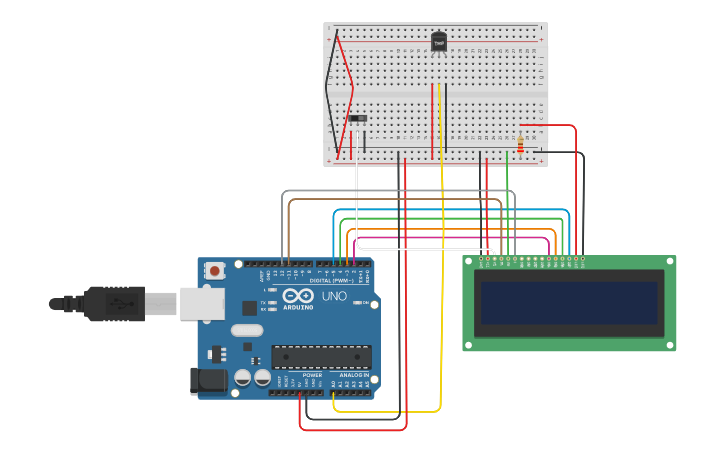 Circuit design Temperature Sensor with LCD - Tinkercad